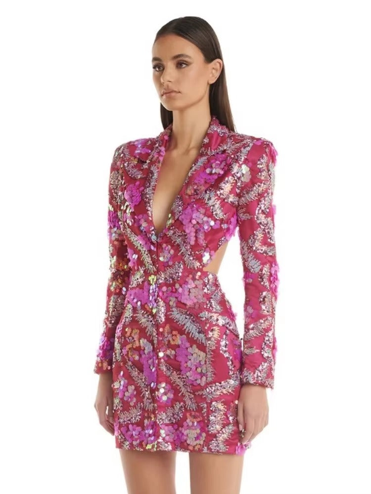 Luxury Zipper Sequin Slim Non Above Knee Stretch Blazer