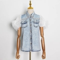 Mesh Patchwork With Button Denim Jacket