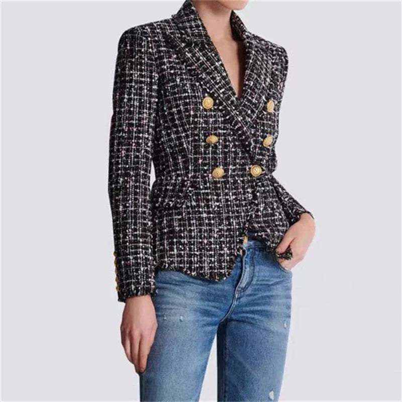 Metal button decoration Double breasted slim fit long sleeved outerwears jacket