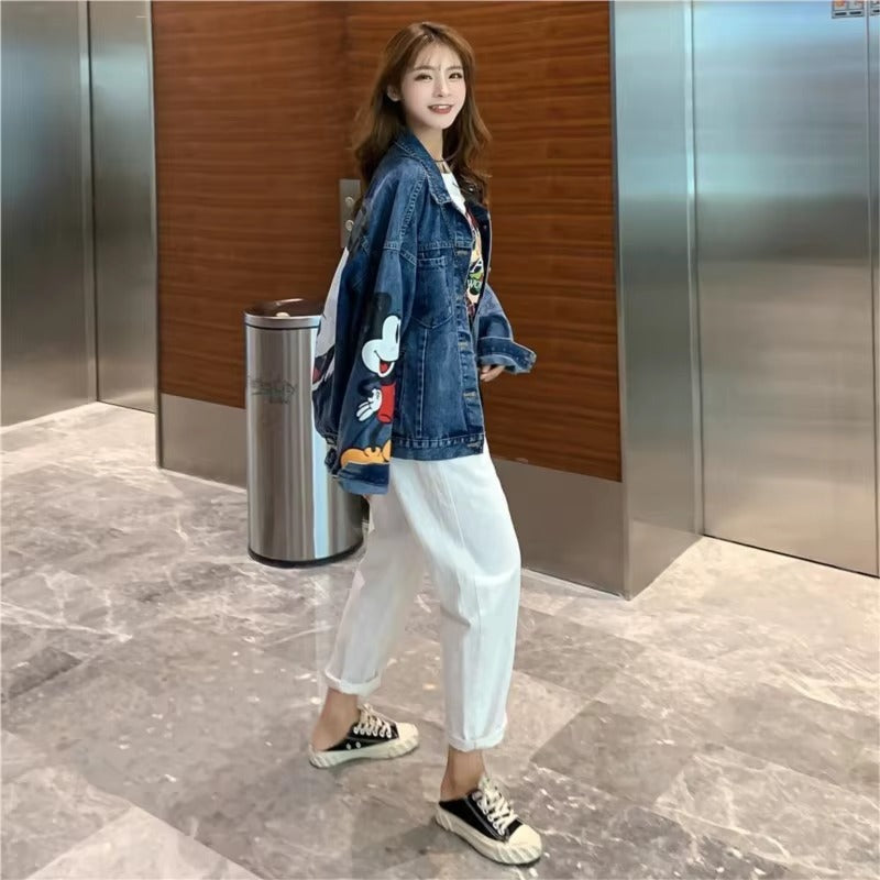 Mickey Printed Loose Large Size Cartoon Casual Denim Jacket
