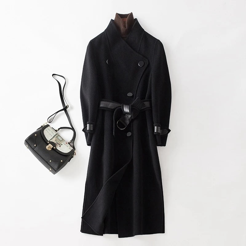 Mid-length Single-breasted Wool Cashmere Blend Coat