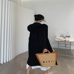 Natural Fox Fur Collar Cuffs Hood Jacket