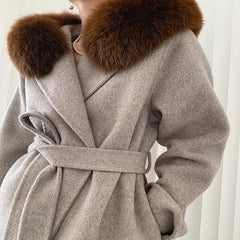 Natural Fox Fur Collar Cuffs Hood Jacket