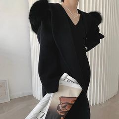 Natural Fox Fur Collar Cuffs Hood Jacket