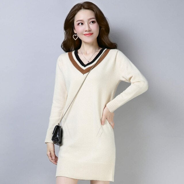 New Cashmere Sweater Bottoming Medium Loose Wool Knitted Dress.