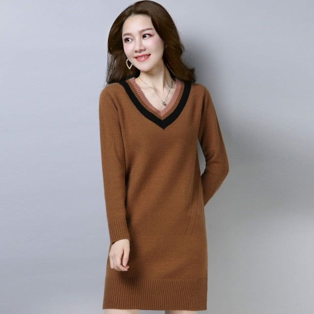 New Cashmere Sweater Bottoming Medium Loose Wool Knitted Dress.