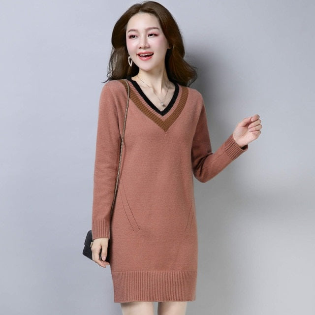 New Cashmere Sweater Bottoming Medium Loose Wool Knitted Dress.