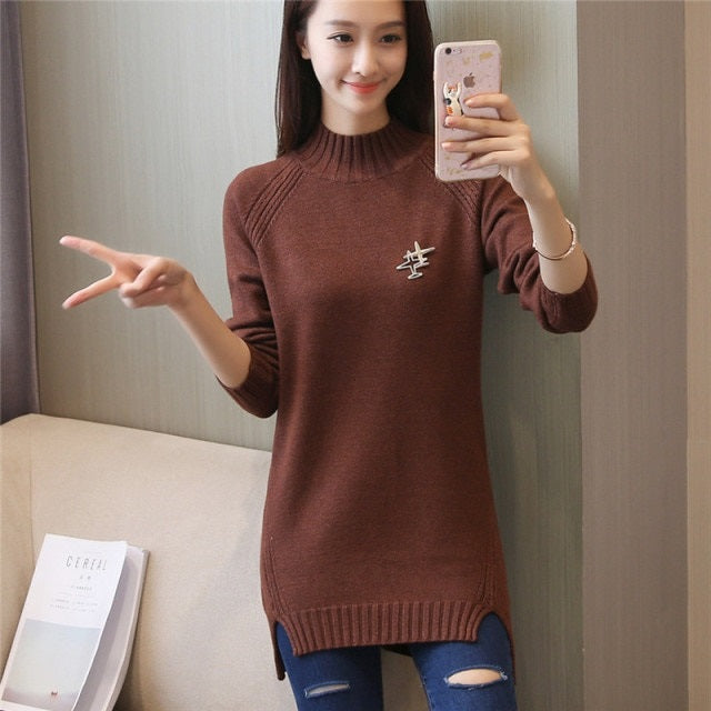 New Hedging Knit half-length Collar Long Sweater