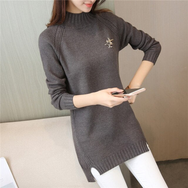 New Hedging Knit half-length Collar Long Sweater