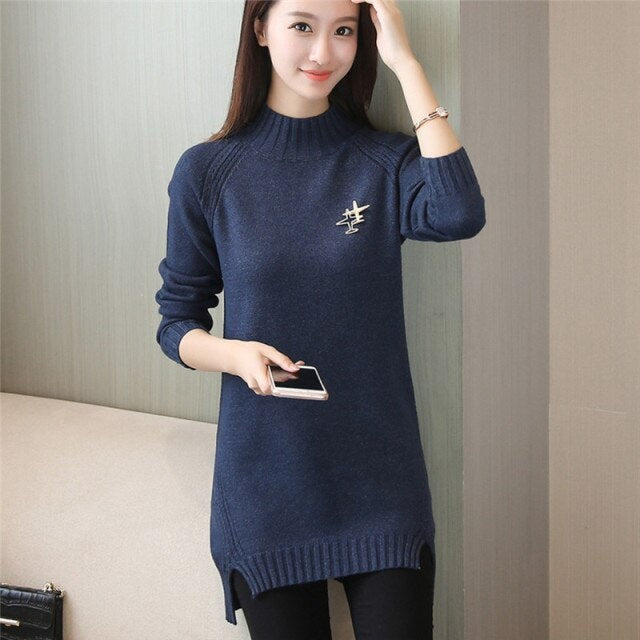 New Hedging Knit half-length Collar Long Sweater