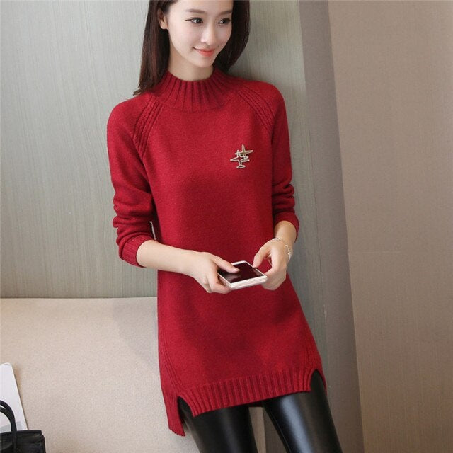 New Hedging Knit half-length Collar Long Sweater