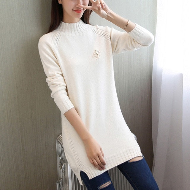 New Hedging Knit half-length Collar Long Sweater