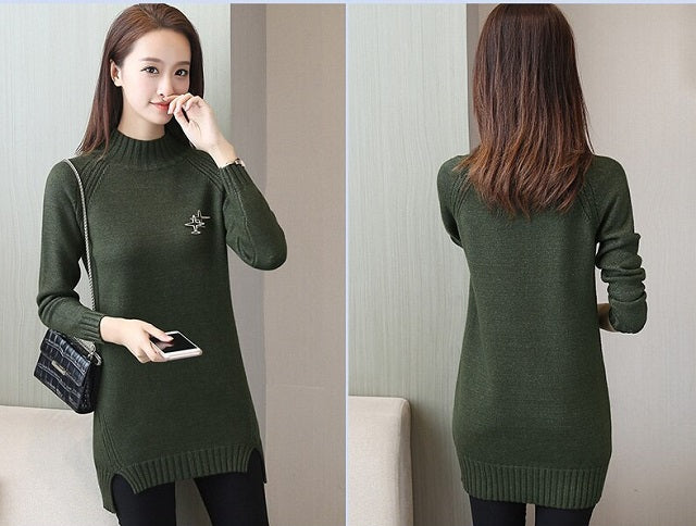 New Hedging Knit half-length Collar Long Sweater