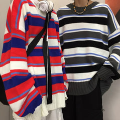 New Lazy Wind Striped Pullover Knit Loose Oversize Sweater