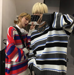 New Lazy Wind Striped Pullover Knit Loose Oversize Sweater