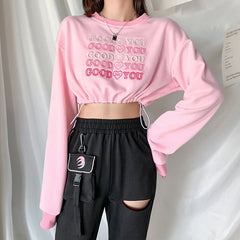 New Letters Embroidery Drawstring O Neck Sweatshirt