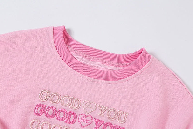 New Letters Embroidery Drawstring O Neck Sweatshirt