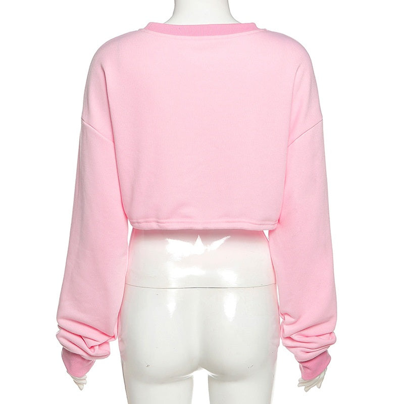 New Letters Embroidery Drawstring O Neck Sweatshirt
