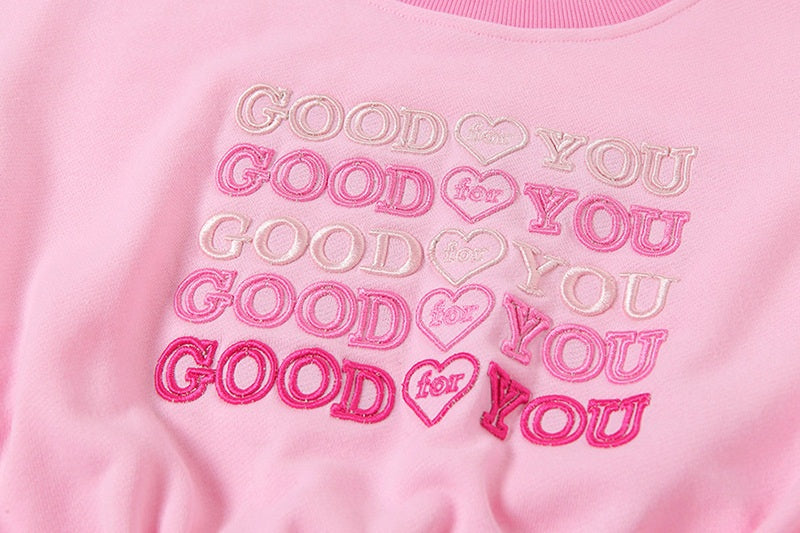 New Letters Embroidery Drawstring O Neck Sweatshirt