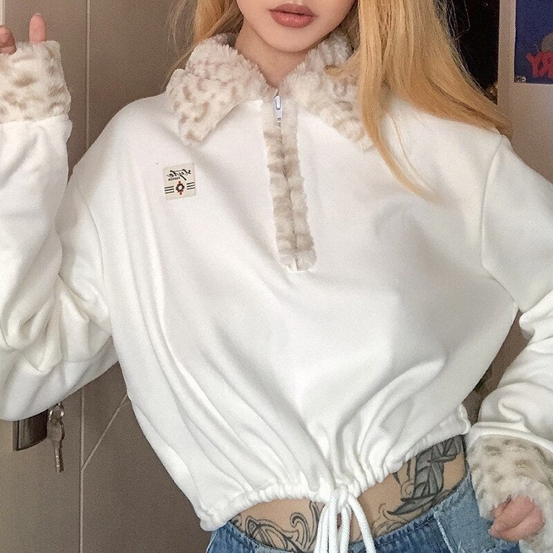 New Plus Fleece Collar Navel Loose Sweatshirt