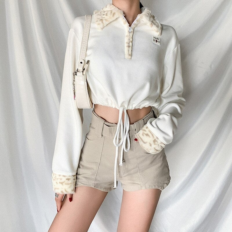 New Plus Fleece Collar Navel Loose Sweatshirt
