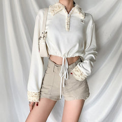 New Plus Fleece Collar Navel Loose Sweatshirt