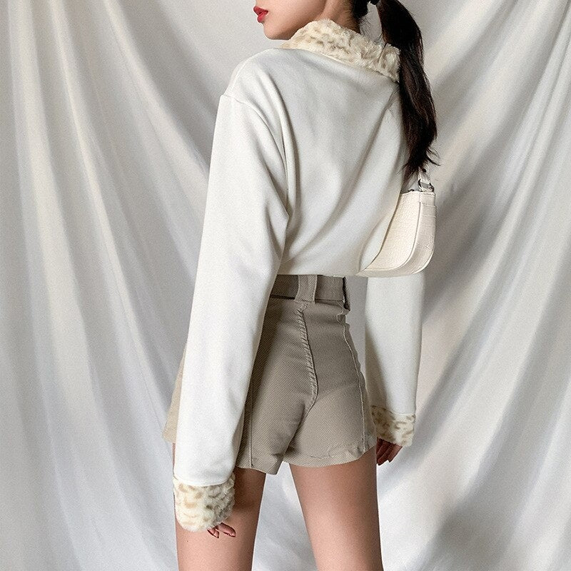 New Plus Fleece Collar Navel Loose Sweatshirt