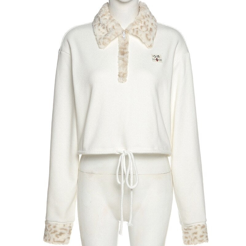 New Plus Fleece Collar Navel Loose Sweatshirt