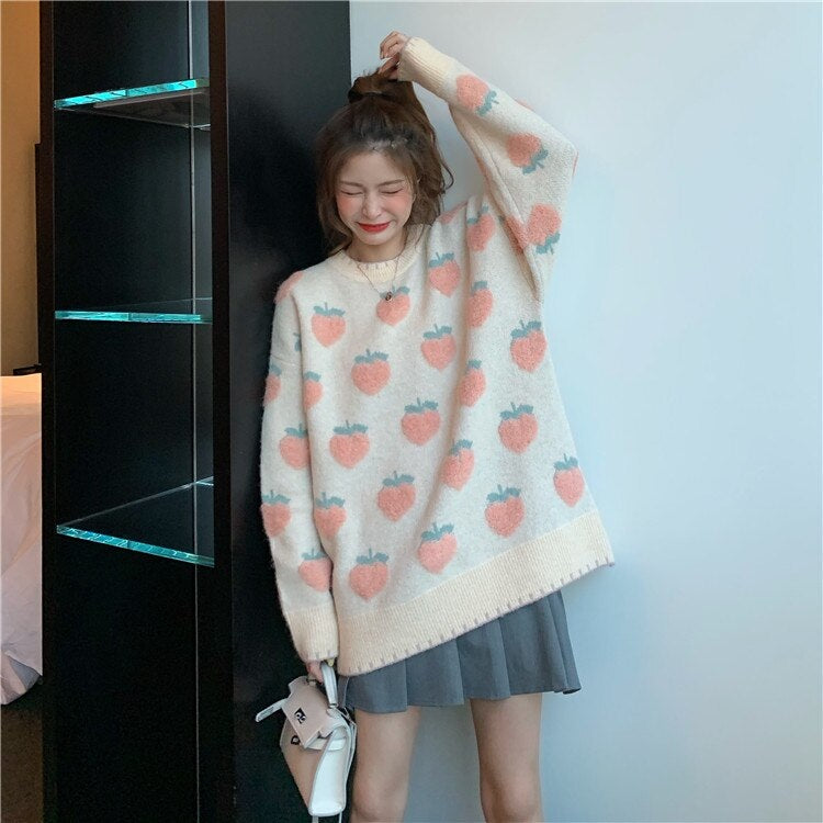New Retro Loose Sweet Lazy Wind Thick Knitted Pullover Sweater