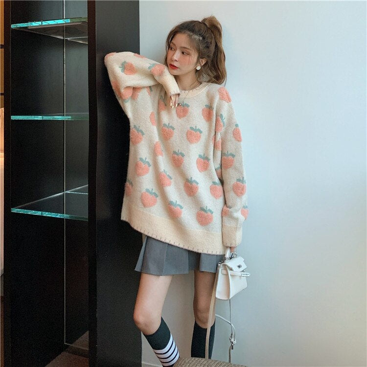 New Retro Loose Sweet Lazy Wind Thick Knitted Pullover Sweater