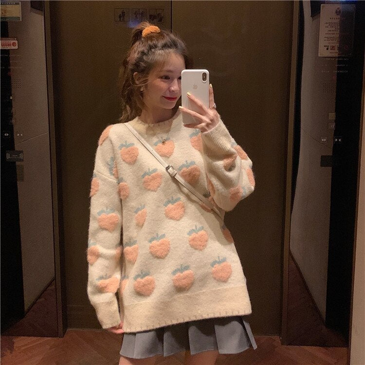 New Retro Loose Sweet Lazy Wind Thick Knitted Pullover Sweater