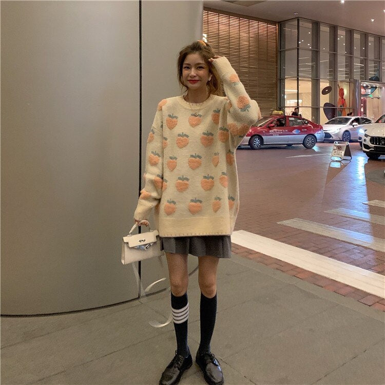 New Retro Loose Sweet Lazy Wind Thick Knitted Pullover Sweater