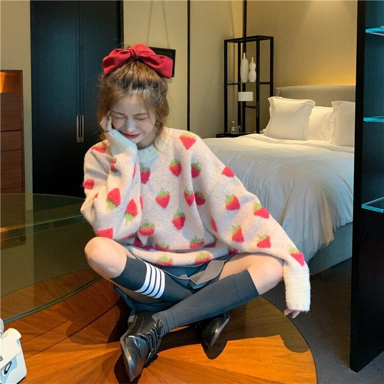 New Retro Loose Sweet Lazy Wind Thick Knitted Pullover Sweater