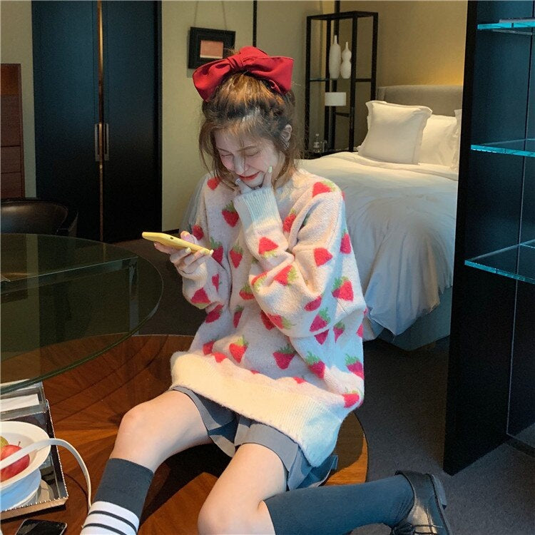 New Retro Loose Sweet Lazy Wind Thick Knitted Pullover Sweater