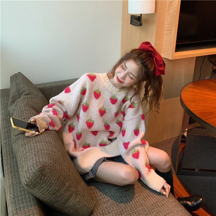 New Retro Loose Sweet Lazy Wind Thick Knitted Pullover Sweater