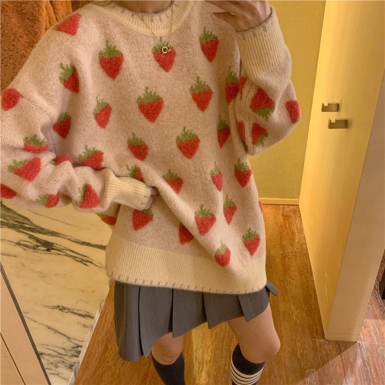 New Retro Loose Sweet Lazy Wind Thick Knitted Pullover Sweater