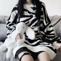 New Retro Zebra Pattern Lazy Wind Loose Sweater