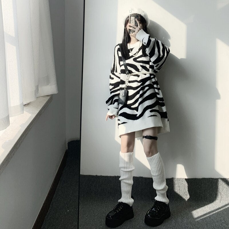 New Retro Zebra Pattern Lazy Wind Loose Sweater