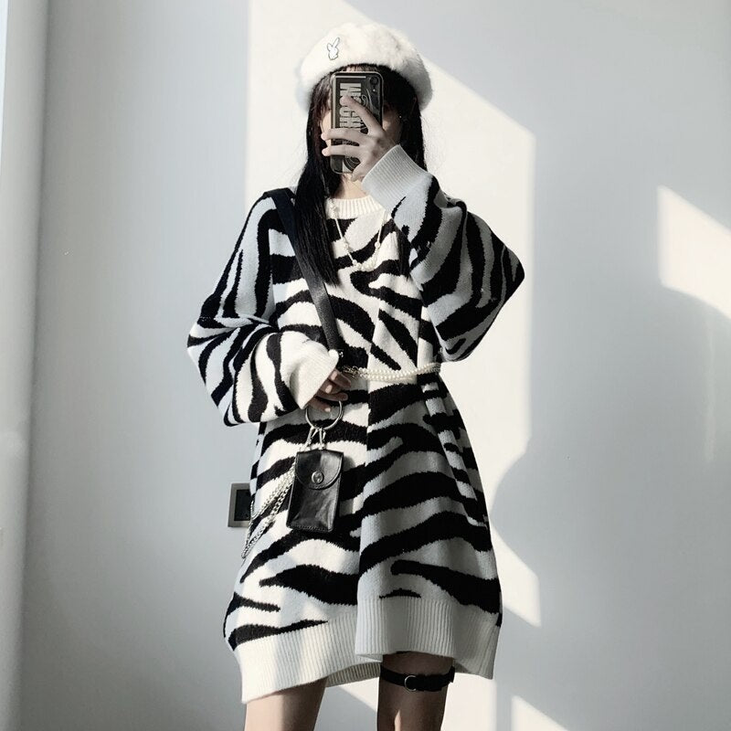 New Retro Zebra Pattern Lazy Wind Loose Sweater