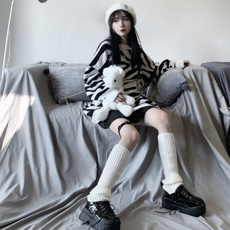 New Retro Zebra Pattern Lazy Wind Loose Sweater