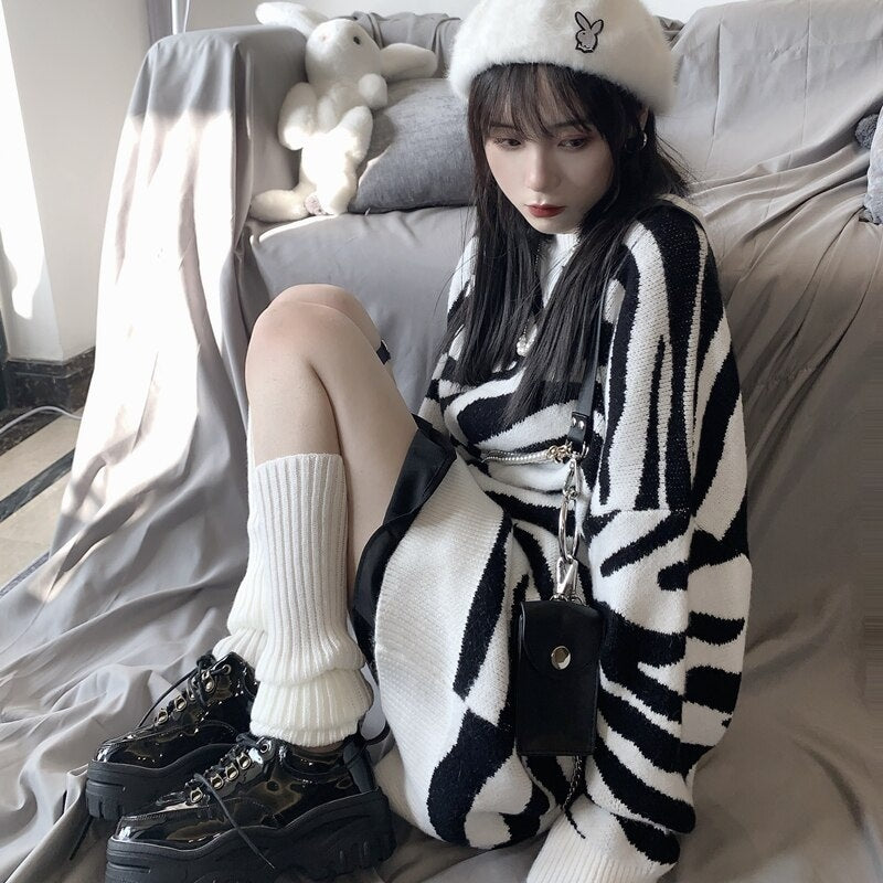 New Retro Zebra Pattern Lazy Wind Loose Sweater