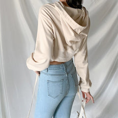 New Solid Color Fashion Loose Hooded Navel Sweatshirt