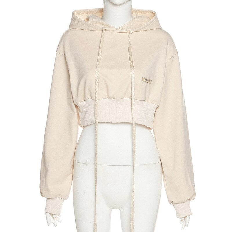 New Solid Color Fashion Loose Hooded Navel Sweatshirt