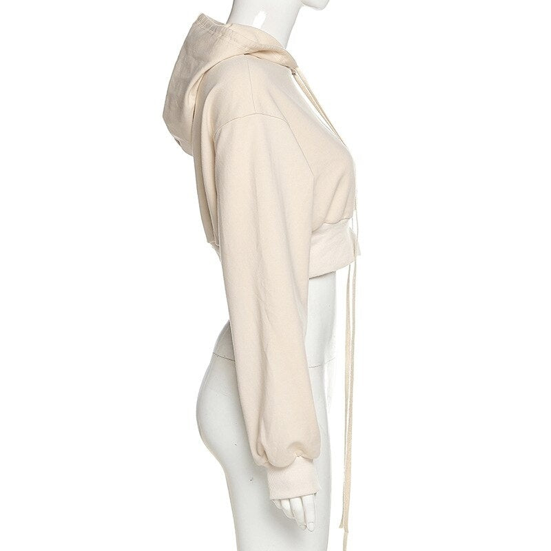New Solid Color Fashion Loose Hooded Navel Sweatshirt