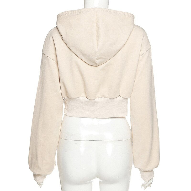 New Solid Color Fashion Loose Hooded Navel Sweatshirt