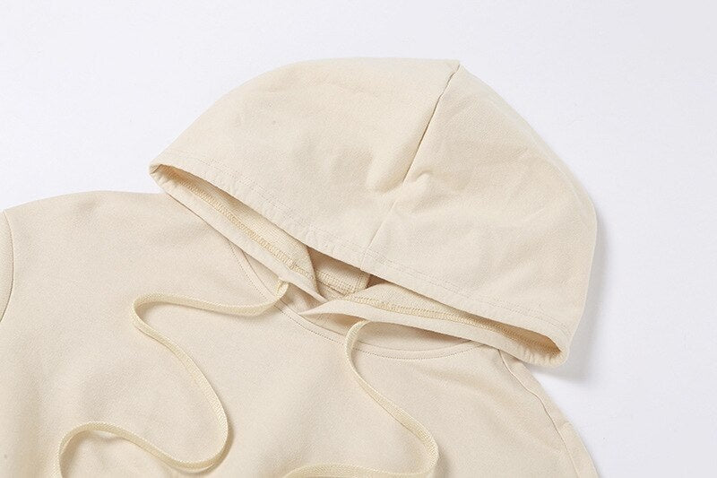 New Solid Color Fashion Loose Hooded Navel Sweatshirt