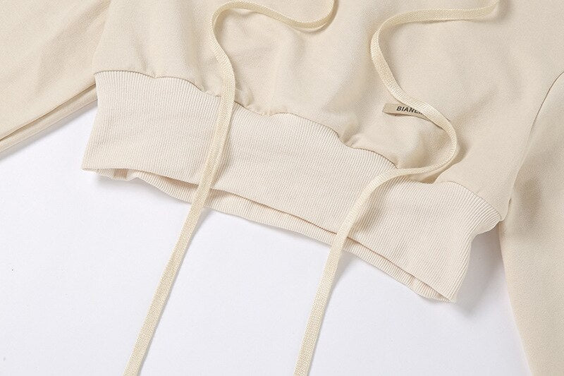 New Solid Color Fashion Loose Hooded Navel Sweatshirt