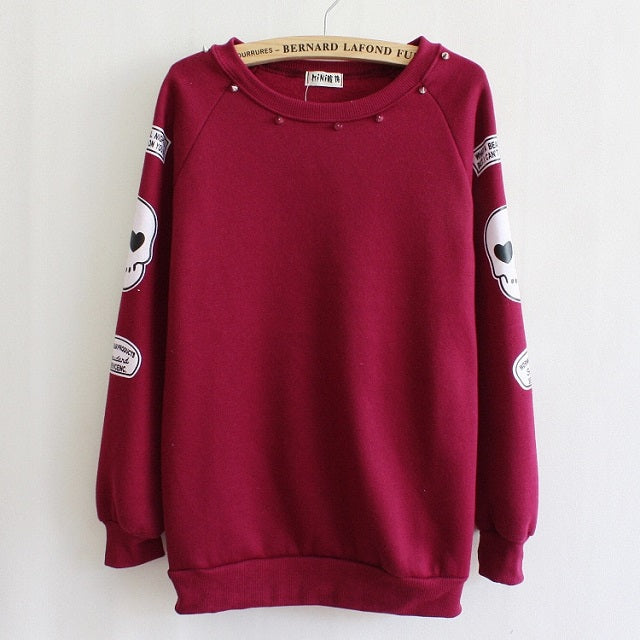 Style Big Skull Rivet Cotton Sweatshirts Fleece Warm Hoodies