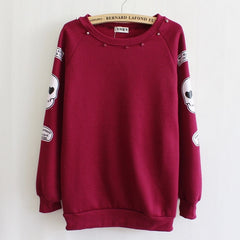 Style Big Skull Rivet Cotton Sweatshirts Fleece Warm Hoodies