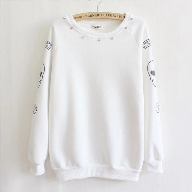 Style Big Skull Rivet Cotton Sweatshirts Fleece Warm Hoodies